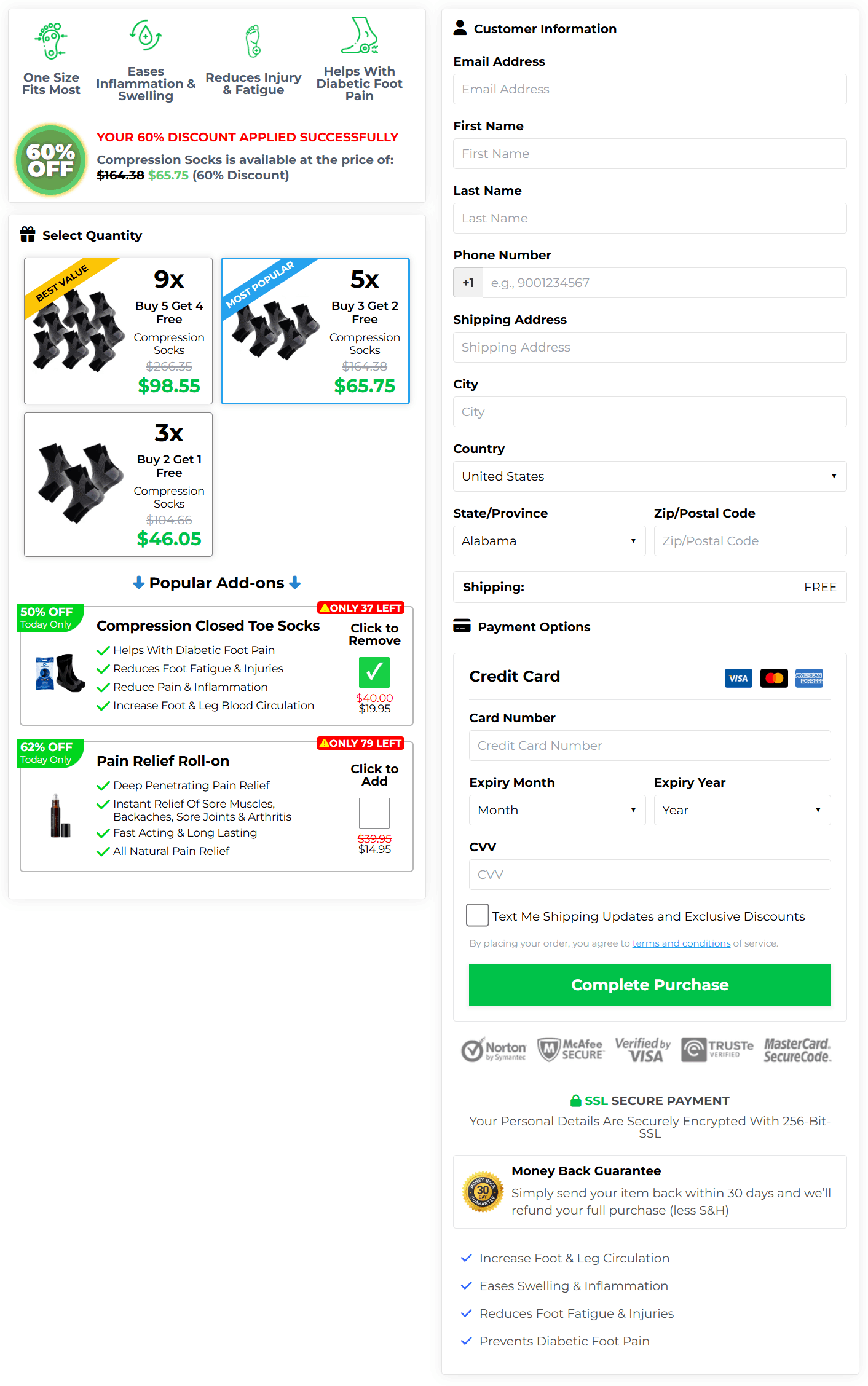 Compressa Socks checkout page